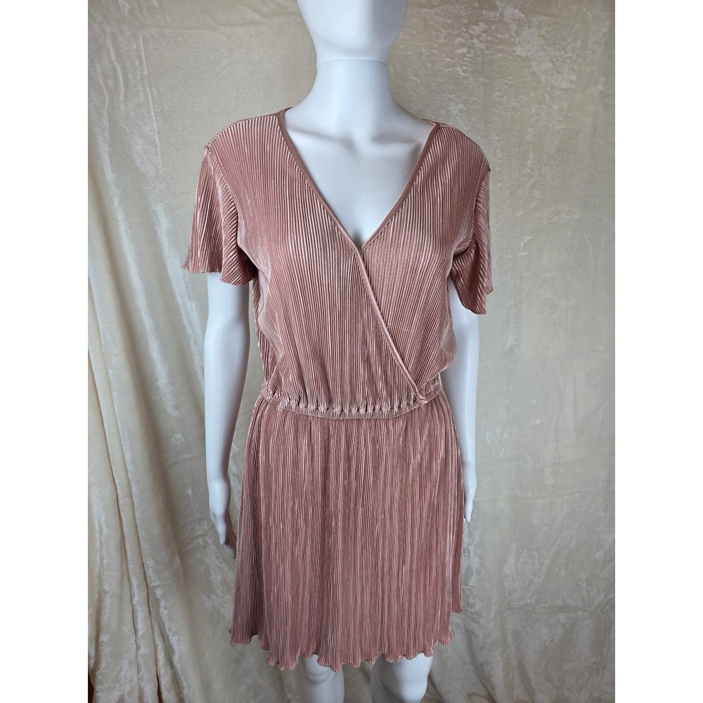 Pale Pink‎ Pleated Faux Wrap Short Sleeve Dress Size S